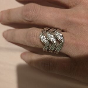 Silver and White Twisting Diamond Ring